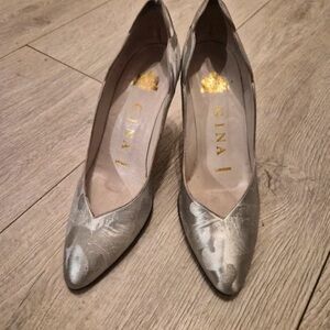 Gina Metallic Silver Brocade Pointed-Toe Heels